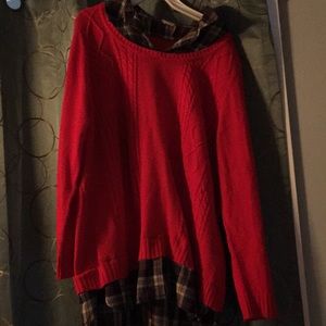 Sweater with plaid collar and bottom material.